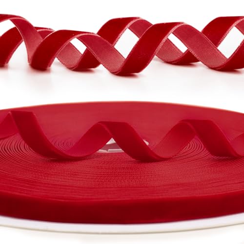 25 Yard Samt Geschenkband 1cm breit Schleifenband Dekoband zum Basteln Band Weihnachten Samtband Stoffband Ribbon für Geburtstag Hochzeit Weihnachtsdeko Hochzeitsdeko (Rot) von GEBETTER