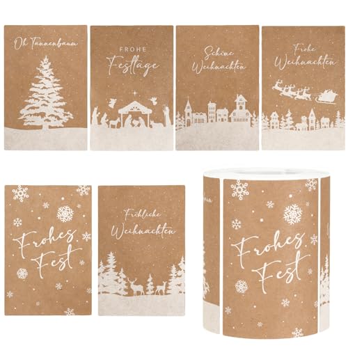 250 Stück Kraftpapier Aufkleber Frohe Weihnachten 5x7,5cm Etiketten Selbstklebend Weihnachtsaufkleber Weihnachtssticker Geschenksticker Klebeetiketten Sticker Fest Dekoration Geschenktüten von GEBETTER