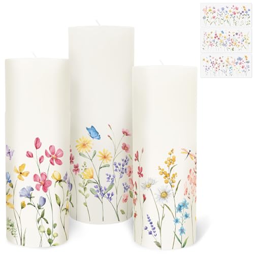 3 Blatt Kerzen Tattoofolie wilde Blumen Bunt Kerzenfolie Wasserschiebefolie Kerzentattoo Kerzensticker Kerzenaufkleber für DIY Kerzen Tassen Frühling Sommer Geschenk von GEBETTER