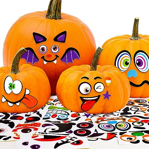 32 Stück (16 Blätter) Halloween Kürbis Aufkleber Selbstklebend Bastelset Lustig Kürbisausdrücke Gesicht Sticker Basteln Dekoration für Kinder Party Deko von GEBETTER