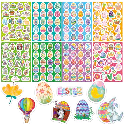 320 Stück Glitzer Sticker Ostern Ostereier Hasen Karotten Blumen Frühling Aufkleber für Kinder Etiketten Fotoalbum Tagebuch Poesiealbum Scrapbooking Geburtstag Dekoration Briefe DIY Basteln von GEBETTER