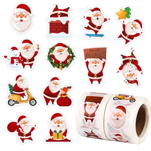 500 Stück 12 Stile Weihnachtsaufkleber selbstklebend Weihnachtssticker Wehinachtsgeschenk Sticker Aufkleber Geschenkaufkleber für Weihnachten Geschenk Scrapbooking Dekoration (Weihnachtsmann) von GEBETTER