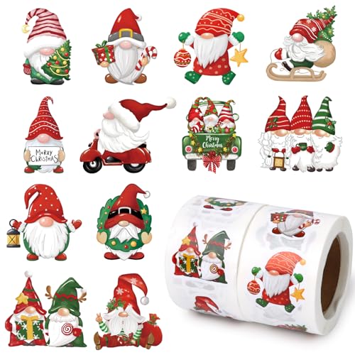 500 Stück 12 Stile Weihnachtsaufkleber selbstklebend Weihnachtssticker Wehinachtsgeschenk Sticker Aufkleber Geschenkaufkleber für Weihnachten Geschenk Scrapbooking Dekoration (Weihnachtszwerg) von GEBETTER