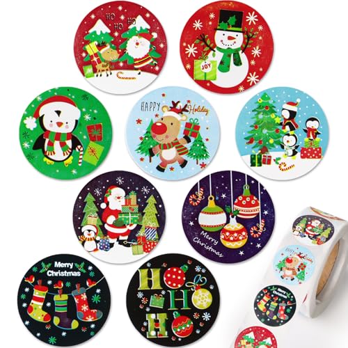 500 Stück 2,5cm Weihnachtsaufkleber selbstklebend Weihnachtssticker Wehinachtsgeschenk Sticker Aufkleber Geschenkaufkleber für Weihnachten Geschenk Scrapbooking Dekoration Etiketten (9 Stile (C)) von GEBETTER