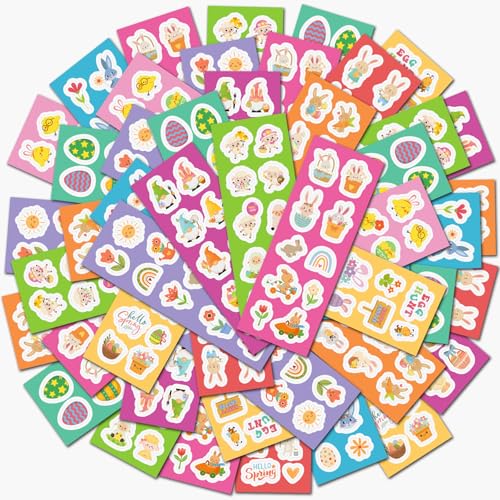 500 Stück Ostern Sticker Ostereier Hasen Karotten Blumen Wichtel Frühling Aufkleber für Kinder Etiketten Fotoalbum Tagebuch Poesiealbum Scrapbooking Geburtstag Dekoration Briefe DIY Basteln von GEBETTER