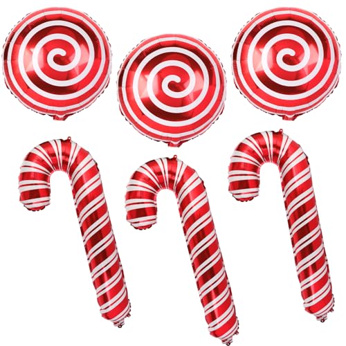 6 Stück 2 Muster Weihnachten Luftballons Zuckerstangen Lutscher Weihnachtsdeko Helium Ballons Süßigkeiten Deko Folienballons Christbaumschmuck für Neujahr Christmas Party Xmas Dekoration von GEBETTER