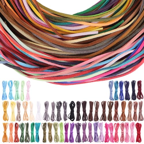 60 Stück 60 m 60 Farben Lederbänder 1 m pro Farbe Lederband Ketten Flache Lederschnur Vintage Leder Schnur für DIY Schmuck Armband Halskette Basteln Handwerk von GEBETTER