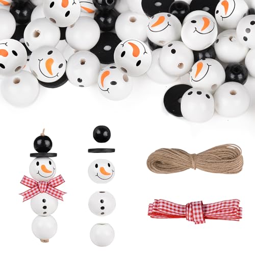 8 Set (40 Stück) Schneemann Holzperlen mit Schnur Schal Weihnachten Weihnachtsdeko Holz Weihnachtsperlen Deko Perlen Girlande DIY zum Basteln Party Dekor von GEBETTER