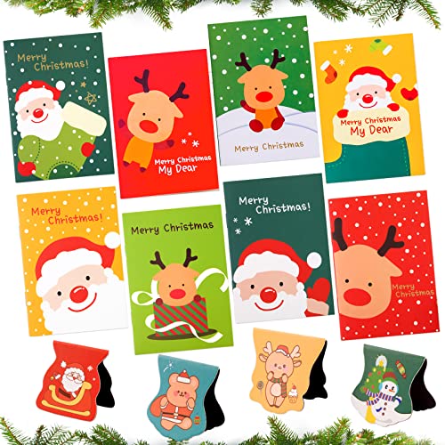 GEBETTER (12 Stk) 8 Stk Mini Weihnachten Notizblöcke + 4 Stk magnetische Lesezeichen Tragbare Tasche Pocket Notebooks Weihnachtsmann Schneemann Rentier Tagebuch Notizbuch Party Geschenk für Kinder von GEBETTER