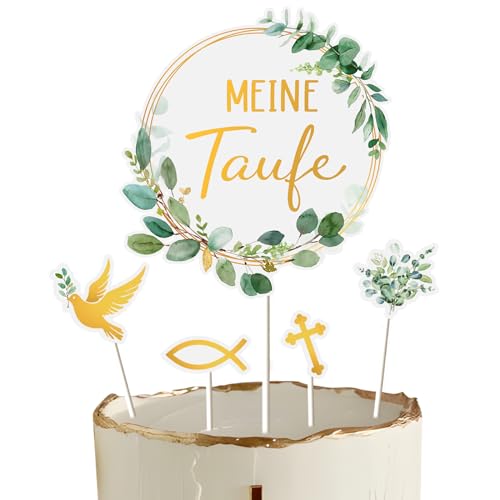 9 Stück meine Taufe Kuchendekoration Taube Fisch Kreuzen Tortendeko Cake Topper Tortenaufsätze Geschenke Muffin Tortentopper für Jungen und Mädchen Konfirmation Party deko (Gold) von GEBETTER