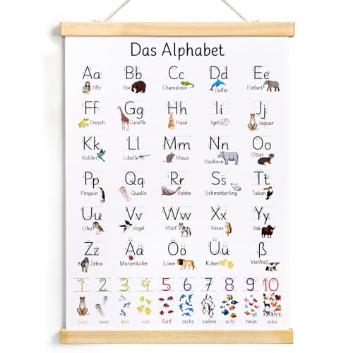 ABC Poster für Kinder 30x40 cm Lernposter Schreiben Lernen Alphabet Zahlen Poster Buchstaben Grundschrift Geschenk zur Wanddeko Kinderzimmer für Einschulung Kindergarten Grundschule Vorschule von GEBETTER