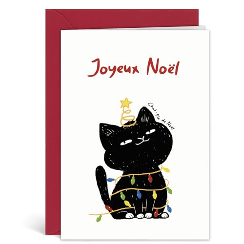 Französisch Grußkarte mit Umschlag Katze Motiv Geschenkkarte Karte Postkarte Weihnachtskarte Geschenk für Weihnachten Neu Jahr Klappkarte von GEBETTER