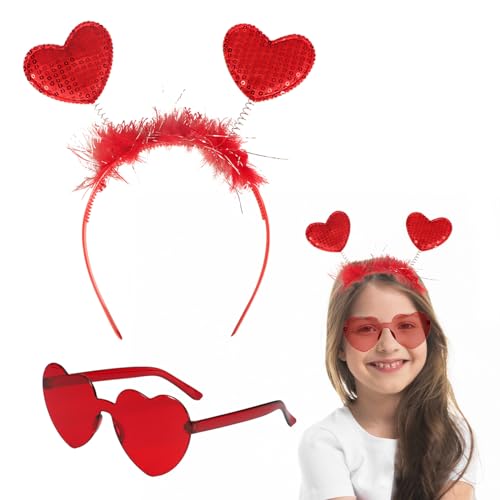 GEBETTER (2pcs) 1 Paar Herz Brille + 1pcs Herz Haarreifen Kostüm Zubehör Herzförmige Partybrille Stirnbänder Love zum Valentinstag Hochzeit Fasching Geburtstagsfeier Junggesellinnenabschied Party von GEBETTER