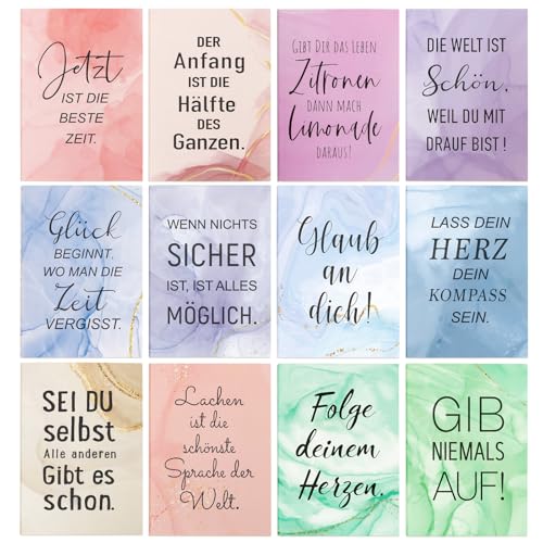 GEBETTER 12 Stück 12 Stile Inspirierende Kleine Notizblöcke mit Spruch Mini Notizbücher Motivierende Zitate Inspirierende Notizbuch Notizblock Tragbar Mitgebsel Geschenke für Schule Büro Heim von GEBETTER