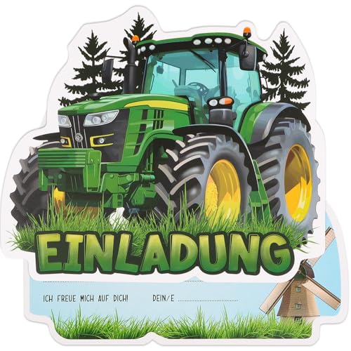 GEBETTER 12 Stück Traktor Einladungskarten zum Kindergeburtstag Geburtstag Party Einladung Einschulung für Mädchen und Jungen Geburtstagseinladungen Kinder Geburtstagsfeier Kinderparty von GEBETTER