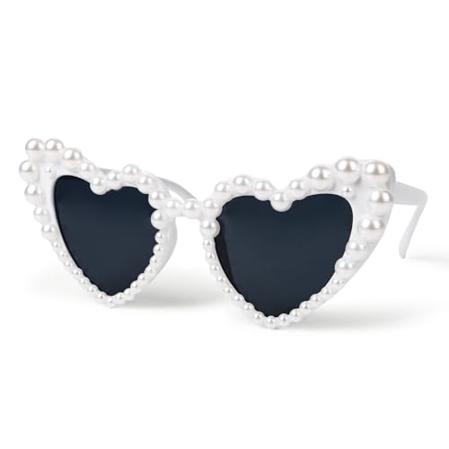 GEBETTER Herz Perlen Brille Braut Zubehör, Heart Bride Glasses Herzbrille Herzförmige Partybrille Love Brille zum Hochzeit JGA Karneval Geburtstag Party für Damen Junggesellinnenabschied Accessoires von GEBETTER