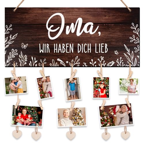 GEBETTER Oma Geschenk Fotowand Oma wir haben Dich lieb Fotorahmen Geburtstagsgeschenk Holzschild Holz Bilderrahmen Collage Hängende Bilderwand für Geburtstag Muttertag Weihnachten von GEBETTER