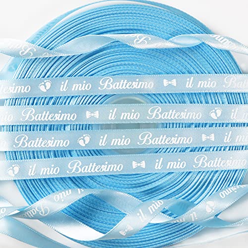 Italienisch 50 yard x 10 mm Satinband il mio Battesimo glänzendes Geschenkband Schleifenband zum Dekorationen Band Basteln zum Einpacken besonderer Geschenke Dekoband Taufen für Junge Mädchen (Blau) von GEBETTER