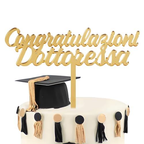 Italienisch Abitur Tortendeko Cake Topper ABI aus Acryl Bestandene Prüfung Cupcake Deko Tortenstecker Tortendeko Abschlussfeier Torten Abschluss Graduation Party Geschenke (Gold (Dottoressa)) von GEBETTER