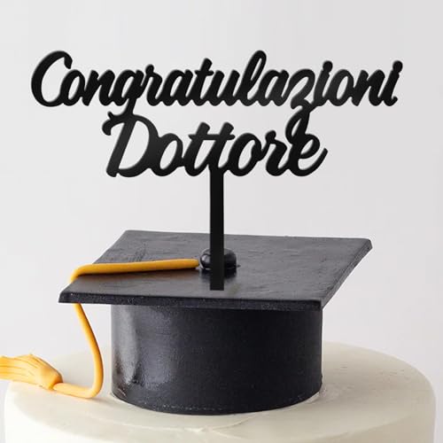 Italienisch Abitur Tortendeko Cake Topper ABI aus Acryl Bestandene Prüfung Cupcake Deko Tortenstecker Tortendeko Abschlussfeier Torten Abschluss Graduation Party Geschenke (Schwarz (Dottore)) von GEBETTER