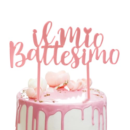 Italienisch Il Mio Battesimo Kuchendekoration Taufe Tortendeko Cake Topper Tortenaufsätze Geschenke Tortentopper für Kommunion Erstkommunion Konfirmation Party deko (Rosa) von GEBETTER