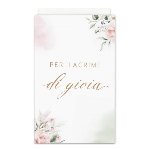 Italienisch Papiertüten lacrime di gioia Hochzeit Mini Tüten Für die Freudentränen Eukalyptus Verpackung Deko für Taschentücher Gastgeschenke Hochzeitsdeko (100 stück Pink) von GEBETTER