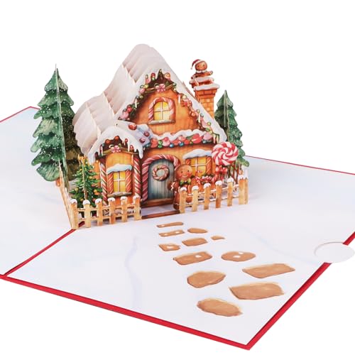 Pop Up Karte Weihnachten Lebkuchenhaus 3D Karte Merry Christmas Frohe Weihnachten Weihnachtskarte mit Weihnachtsbaum Geschenkkarte Geschenk Popup Klappkarte von GEBETTER