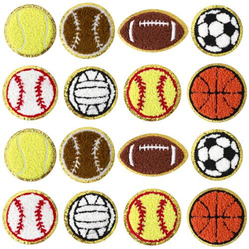 GEEHUA 16 Stück Fußball Patches zum Aufbügeln, Chenille Basketball Patches Aufnäher fussball Aufkleber Aufnäher für Hüte Aufnäher Basketball Zubehör von GEEHUA