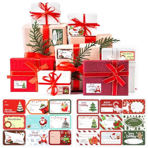 GEEHUA 180 Stück Weihnachtsaufkleber Etiketten, Weihnachtsgeschenketiketten in 18 Designs, Selbstklebende Namensgeschenk Etiketten für Feiertagsgeschenke, Partykarten, Umschlagdekoration von GEEHUA