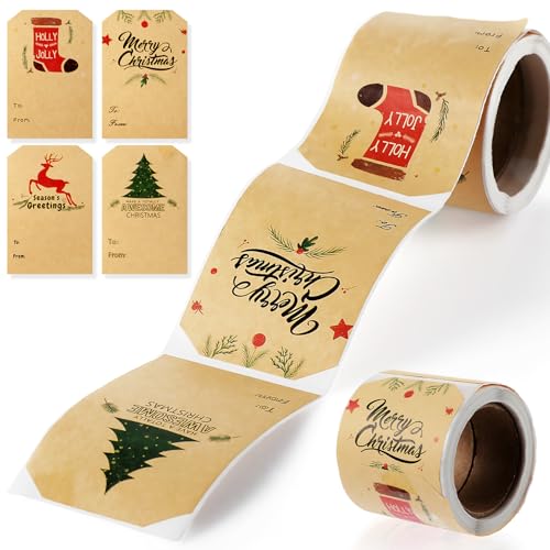 GEEHUA 300 Stück Weihnachts Geschenkanhänger Aufkleber, Weihnachten Aufkleber Selbstklebend, Weihnachtsmann Aufkleber, Beschreibbare Etiketten, Geschenkpapier, Dekorative Aufkleber für Feiertage von GEEHUA