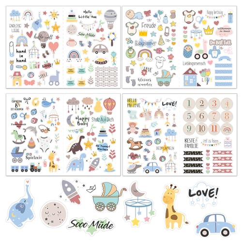 GEEHUA 4 Bögen Sticker Babyalbum Aufkleber, Baby Fotoalbum Aufkleber für Kleinkinder und Baby Fotoalben, Baby Mädchen Jungen Sticker Baby für Geburtstagsparty Scrapbook, Kindergeschenke(A) von GEEHUA