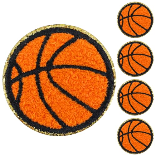 GEEHUA 5 Stück 6CM Basketball Patches zum Aufbügeln, Bügelbild Fussball Bestickte Bügelflicken Kinder Aufnäher zum Aufbügeln, Sport Chenille Gestickter Aufnäher zum Aufnähen im Gold Stil (Basketball) von GEEHUA