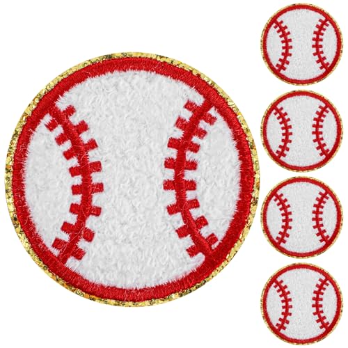 GEEHUA 5 Stück 6CM Baseball Patches zum Aufbügeln, Bügelbild Fussball Bestickte Bügelflicken Kinder Aufnäher zum Aufbügeln, Sport Chenille Gestickter Aufnäher zum Aufnähen im Gold Stil (Baseball) von GEEHUA