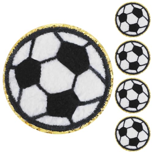 GEEHUA 5 Stück 6CM Fußball Patches zum Aufbügeln, Bügelbild Fussball Bestickte Bügelflicken Kinder Aufnäher zum Aufbügeln, Sport Chenille Gestickter Aufnäher zum Aufnähen im Gold Stil(Fußball) von GEEHUA