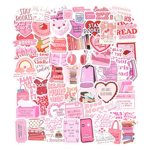 GEEHUA 60 Stück Bookish Sticker Set, Wasserfeste Kawaii Rosa Aufkleber Deko Buch Lesen Vintage Aufkleber ästhetische Aufkleber Vinyl Aufkleber für Skateboard Scrapbooking Tagebuch Laptop von GEEHUA