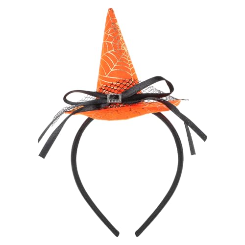 GEEHUA Halloween Hexenhut Stirnband, Hexenzauberer Spinnennetz Haarband schwarze Spitze Schleife Haarband für Frauen Halloween Kostüm Anzieh Cosplay Make up Party Dekoration(Orange) von GEEHUA