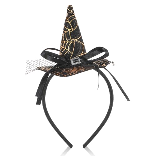 GEEHUA Halloween Hexenhut Stirnband, Hexenzauberer Spinnennetz Haarband schwarze Spitze Schleife Haarband für Frauen Halloween Kostüm Anzieh Cosplay Make up Party Dekoration(Schwarz) von GEEHUA