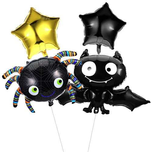 GEEHUA Halloween Luftballons, 4 Stück Halloween Folienballon Set mit schwarzer Fledermaus Spinne und Stern Mylar Luftballons für Halloween Party Dekorationen Geburtstagsparty Hintergrunddekor Bar von GEEHUA