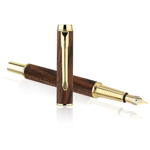 GEEHUA Vintage Füllfederhalter aus Holz, 0.5 mm feine Spitze Business Retro Holzfüller, glatt schreibender Kalligraphie Stift für Unterschriften Tagebuch, Kalligraphie Büro(Holzfarbe) von GEEHUA