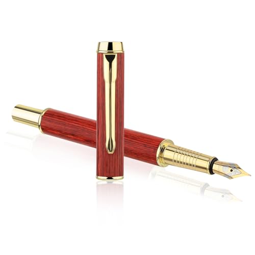 GEEHUA Vintage Füllfederhalter aus Holz, 0.5 mm feine Spitze Business Retro Holzfüller, glatt schreibender Kalligraphie Stift für Unterschriften Tagebuch, Kalligraphie Büro(Rot) von GEEHUA