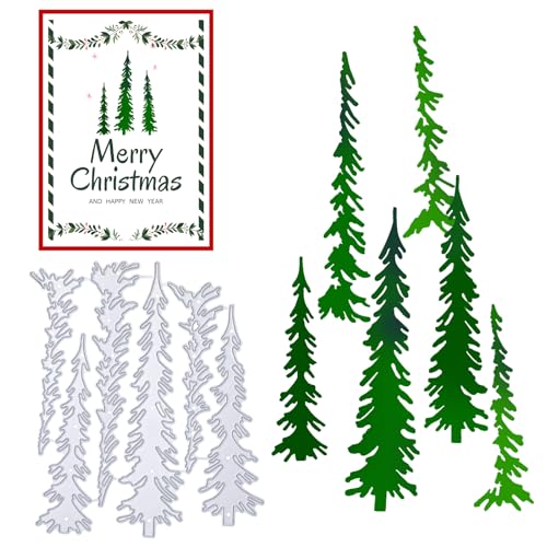 GEEHUA Weihnachts Kiefernbaum Metall Stanzset, schmale Weihnachts Kiefernbäume, Stanzformen, weihnachtliche Prägeschablonen für die Kartengestaltung, DIY Scrapbooking, Stempel, Dekoration von GEEHUA