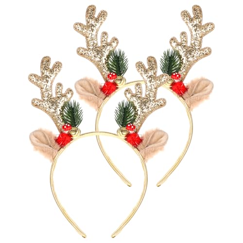 GEEHUA Weihnachtsstirnbänder, Glitzerndes Weihnachts Elchgeweih Stirnband für Frauen und Mädchen, Süße Weihnachts Haarbänder, Zubehör für Partygeschenk, Weihnachtskostüm, Party Zubehör(2 Gold) von GEEHUA