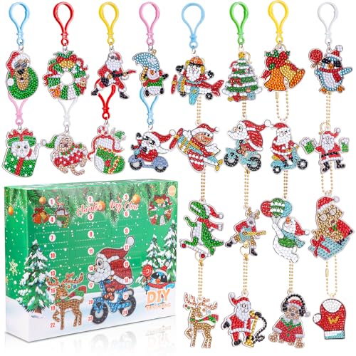 GEEKEO Adventskalender 2024 Kinder Mädchen Diamond Painting Weihnachten Basteln, Weihnachten Diamant Malerei Schlüsselanhänger Anhänger Kits für Kinder 24 Tage Überraschung Geschenke von GEEKEO