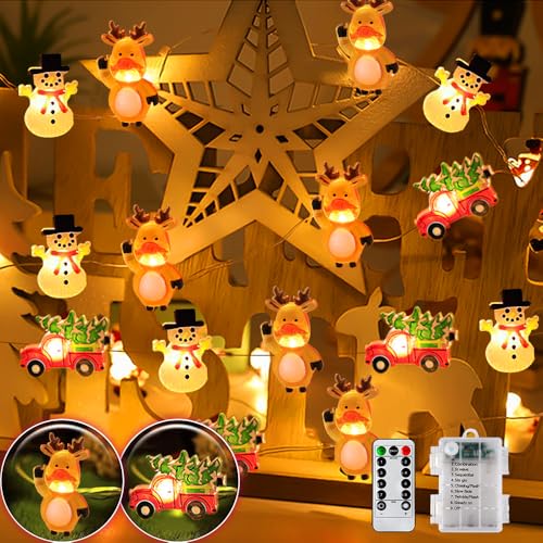 GEEKEO Lichterkette Weihnachten Innen Batterie, 3M 30 Led Lichterkette Außen Deko Weihnachtsbeleuchtung, 8 Modi Fairy Lights Weihnachtsmann Lichtervorhang Weihnachtsdeko Lichterkette für Innen Balkon von GEEKEO