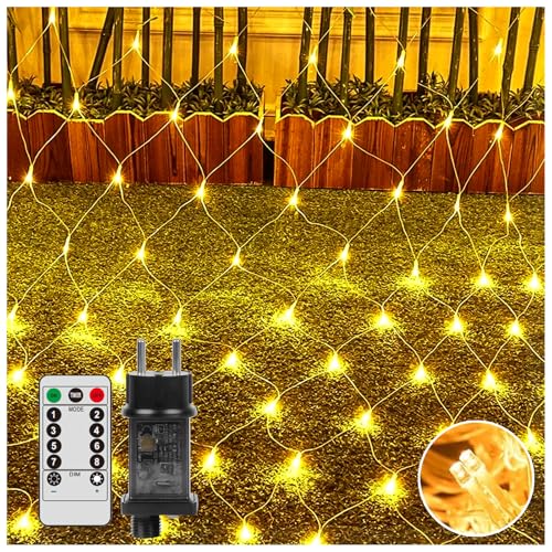 GEEKEO Lichternetz Außen Netz 3x2m 192 LED Lichterkette Netz Außen Innen mit Stecker, IP44 Wasserdicht Lichternetz 8 Modi Timer für Weihnachtsbeleuchtung Büsche Garten Zimmer Balkon Warmweiß von GEEKEO