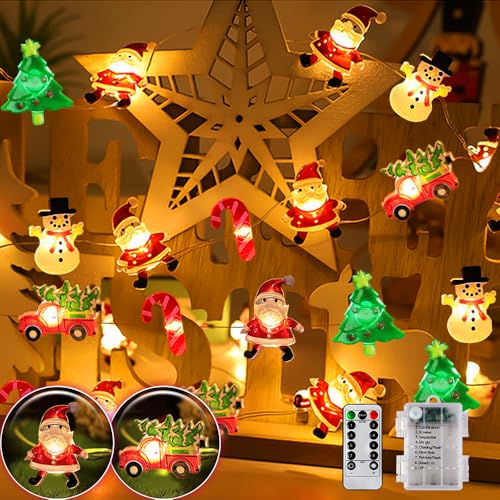 Lichterkette Weihnachten Innen Batterie, 6M 60 Led Lichterkette Außen Deko Weihnachtsbeleuchtung, 8 Modi Fairy Lights Weihnachtsmann Lichtervorhang Weihnachtsdeko Lichterkette Außen Innen für Gärten von GEEKEO