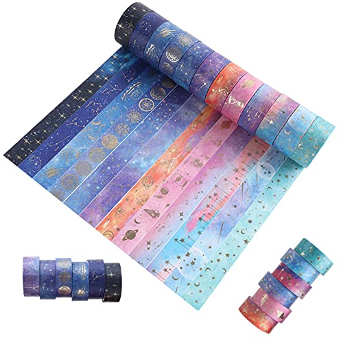 GEFAEJIFO Sternenhimmel Tape Klebeband Gold Stamping Dekorative Klebeband Washi Klebeband Set 12 Rollen Washi Klebeband Set Washi Masking Tape Dekoratives Klebeband Planer Geschenkverpackung von GEFAEJIFO