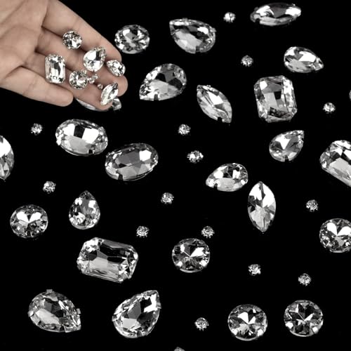 GEFIRE 186 Pcs Strasssteine zum Aufnähen Schmucksteine Diamant Glas Kristall Strass Strasssteine Kleidung Strasssteine Kleidung Handgenähtes Diamant-Zubehör für DIY-Kleidung Brautschuhe Zubehör(Weiß) von GEFIRE