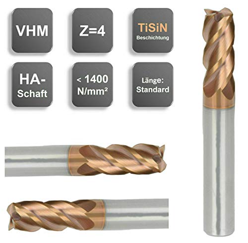 VHM HPC Fräser, Schaftfräser, Ausw. Ø 1-20 mm, TiSiN-Beschichtet, Z=4, GEFRABO, Größe: 12,00 x 26 x 80 mm - d2=12 mm von GEFRABO