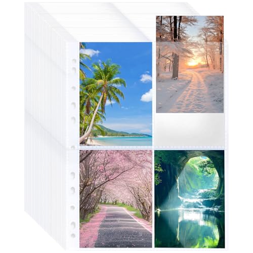 50 Pack 400 Taschen A4 Foto Hüllen, Doppelseitiger 8 Taschen Foto Seitenschutz, Klarsichtfolien, Sammel Karten & Fotohüllen, Glasklar Prospekthüllen, Transparente Postkartenhüllen (105x155 mm) von GEGNNS